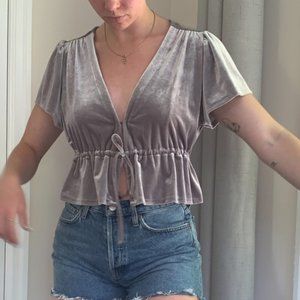 URBAN OUTFITTERS SILVER VELVET CINCH TOP